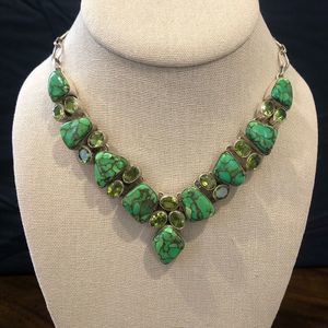 Mohave Lime Green Copper Infused Turquoise Peridot Sterling Silver 925 Necklace